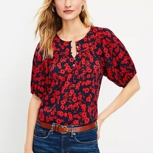 LOFT Floral Red and Black Women's Top